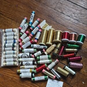 Assorted Metallic Embroidery Thread Spools - Gold, Red, Green